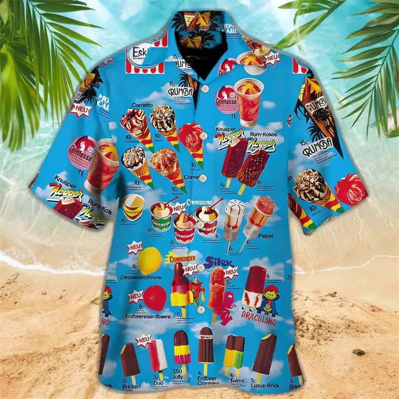 Summer Ice-cream Mens Holiday Lapel Camisa Oversized Hawaiian Shirts 3d Print Fashion Men Women Beach Short Sleeve Blouse Tops 240816