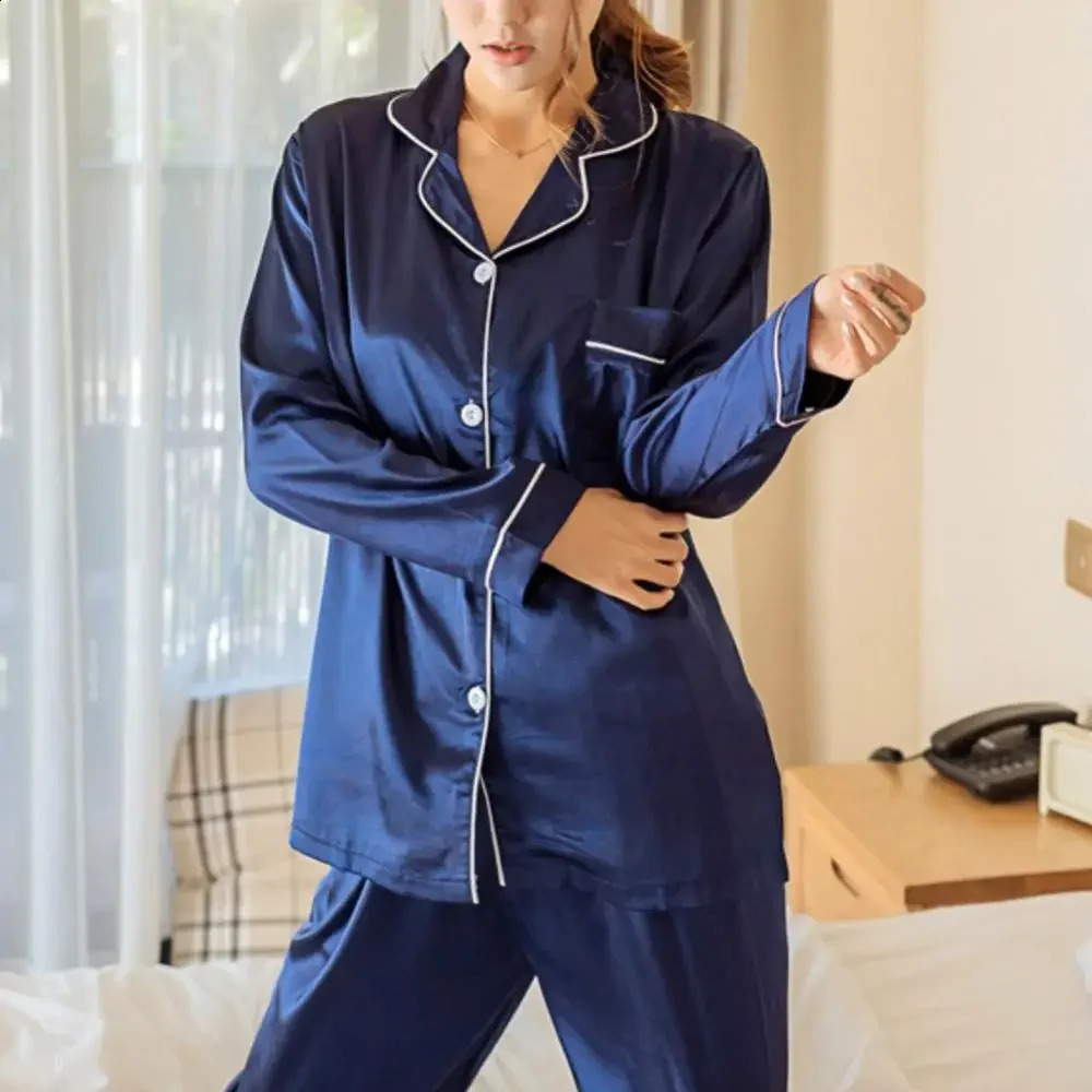 2 Piece Silk Satin Pajamas Pyjamas Set Sleepwear Pijama Winter Long Sleeve Tops Pants Loungewear pyjama pour femme y240821