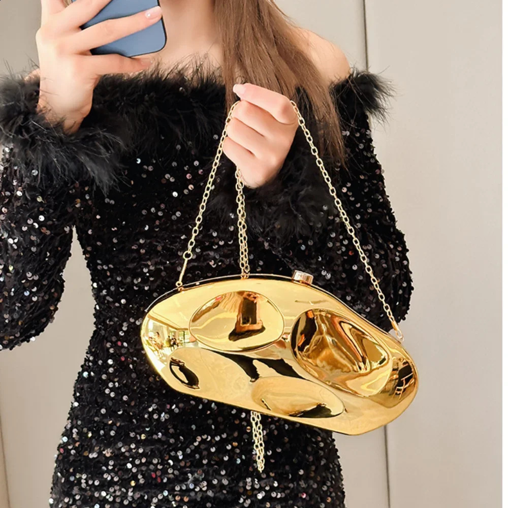Acrylic Shell Shape Clutch Bag Gold Silver Blue Women Evening Party Cute Metal Shiny Purse Handbag 2024 Wholesale 240815Z