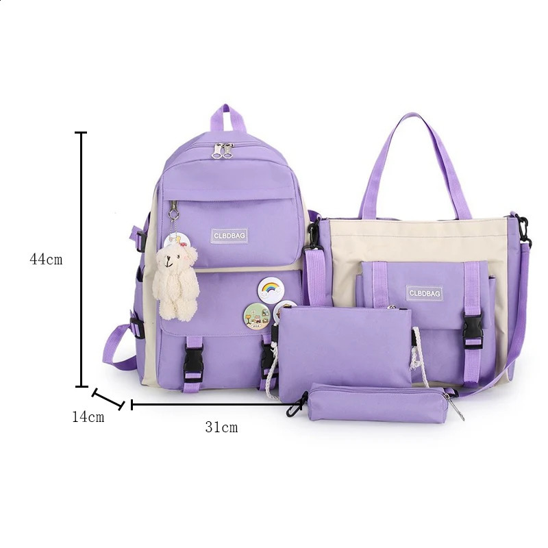 4 Piece Set Kawaii School Bags for Teenage Girls Canvas Solid Color Women Backpack Female Teen Student School Laptop Bag Bagpack 240816