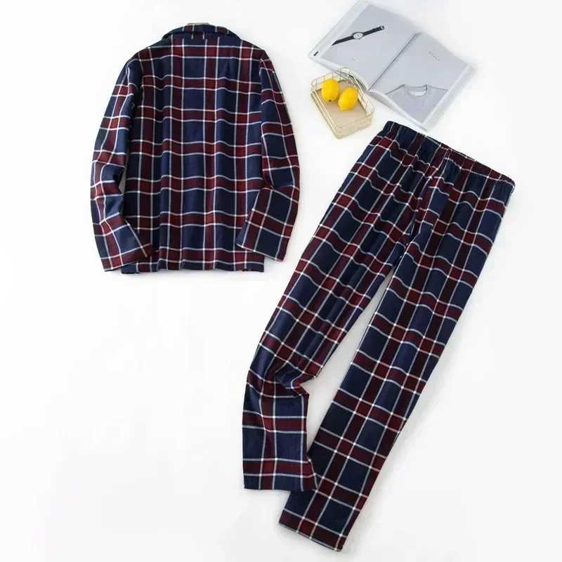 Mens Home Suits Long-sleeved Trousers Suits for Autumn and Winter Pijamas for Men Flannel Plaid Design Pajamas for MenXJ240815