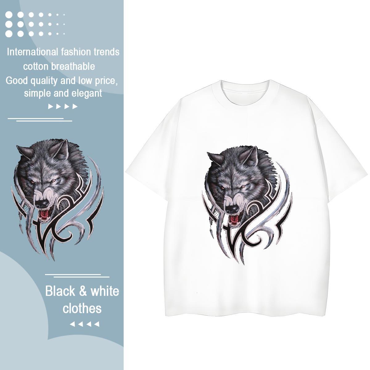 2024 DIY T-Shirts for Women Breathable Soft 230g Pure Cotton Women Tees DIY Anime wolf Daily Outfit Popular Tops Shirt