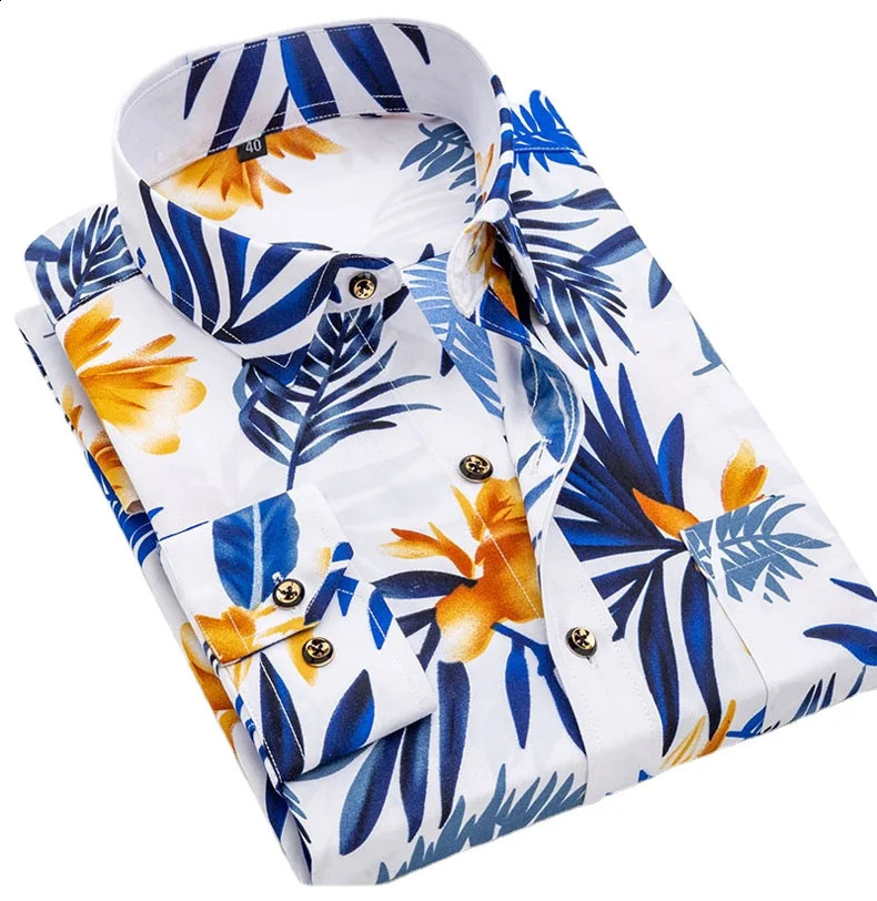 Quality Mens Printed Floral Fashion Long Sleeve Shirt Soft Thin Spring Summer Standard Fit Holiday Button Casual Shirts 240816