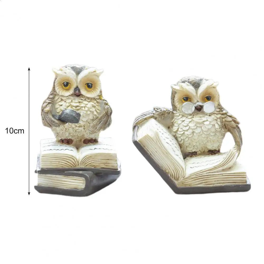 Figurine Owl Statue Ornament Animal Miniature 2Pcs/Set Owl Statue Cartoon Realistic Resin Reading Book Owl Figurine Home Decor 240816