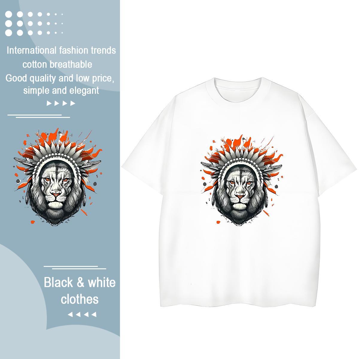 2024 Casual Woman T Shirts Crew Neck Breathable 230g Cotton Unisex Tshirts DIY Logo lion Outdoor Brand Tee Shirt