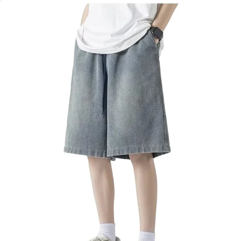 American Style Solid Color Denim Shorts For Men Women Trendy Sporty Mid Waist Bell Bottoms Summer High Street Style 240816