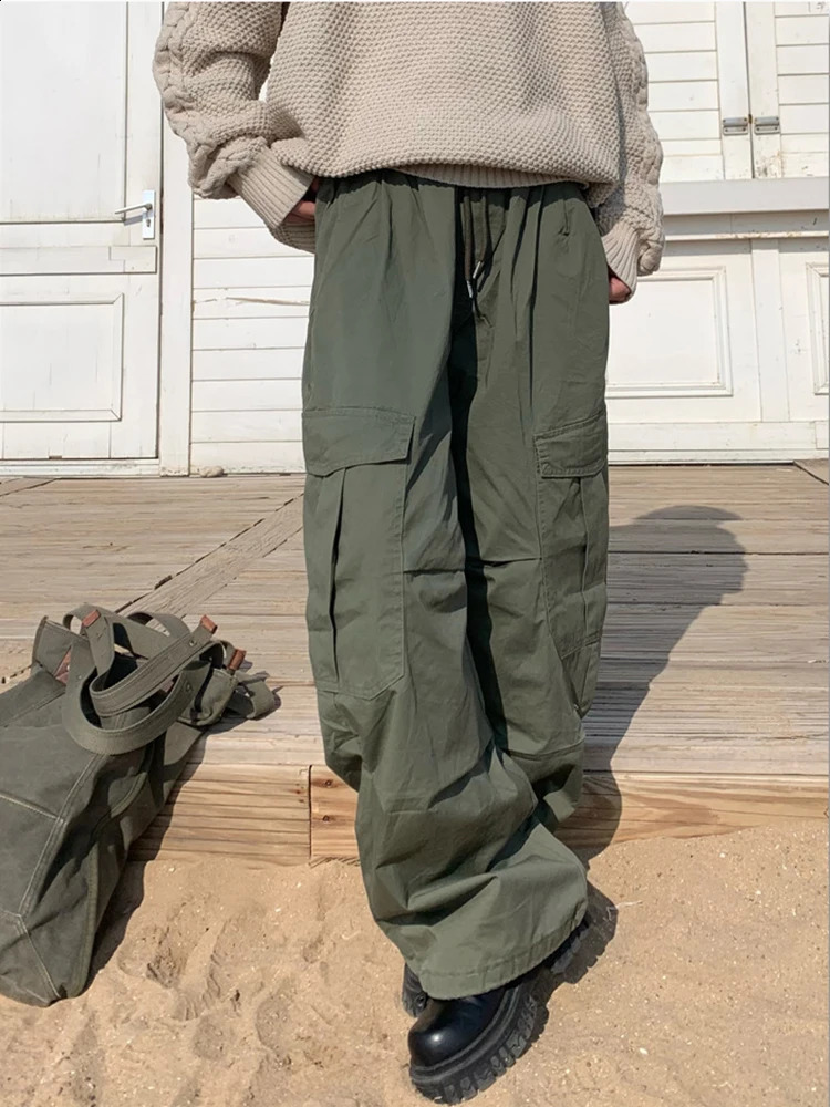 HOUZHOU Techwear Parachute Wide Cargo Pants Men Hip Hop Leg Trousers Male Quick Drying Streetwear Loose Oversize Korean 240815