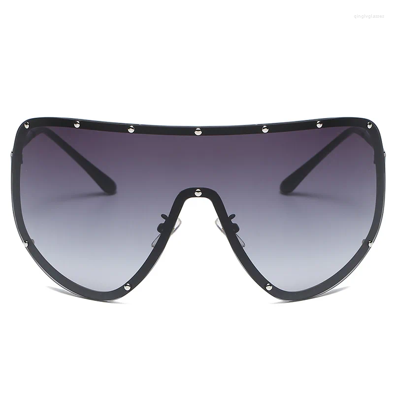 Sunglasses Oversized Rimless Shield Women Men One Piece Lens Visor Mask Windproof Black Big Sun Glasses Shades Unique UV400