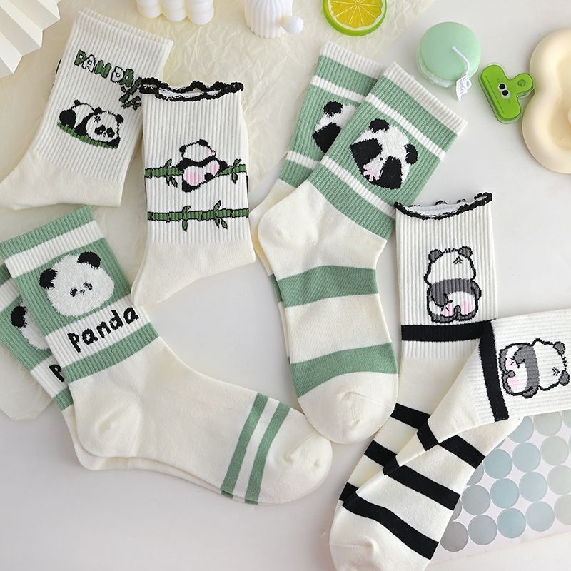 Panda Socks Children's Mid Tube Autumn Winter New Ins Trendy Versatile High Beauty Cute Student Sports Long Tube Socks Female