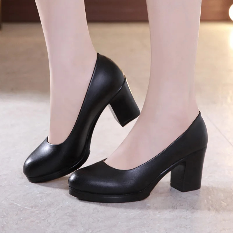 6cm Small Size 32-43 Shallow Med Block Heels Shoes Platform Pumps Fall Soft Leather Black Dress Court Office Work Shoes 240815