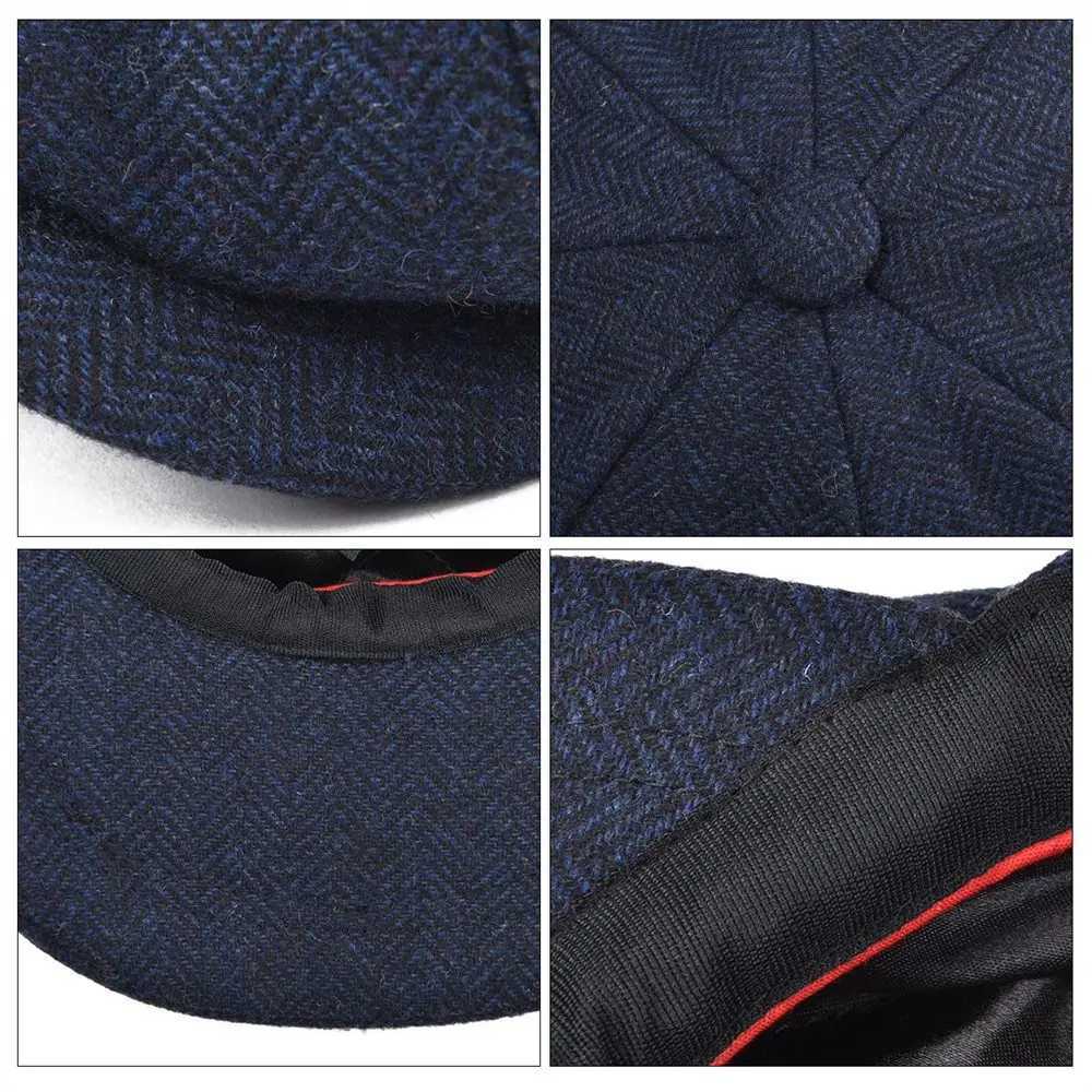 Ball Caps BOTVELA Wool Coarse tweed Navy Blue Herringbone News Boys Hat Mens 8th Quarter Panel Kirby Flat Hat Womens Driver Beret Q240815