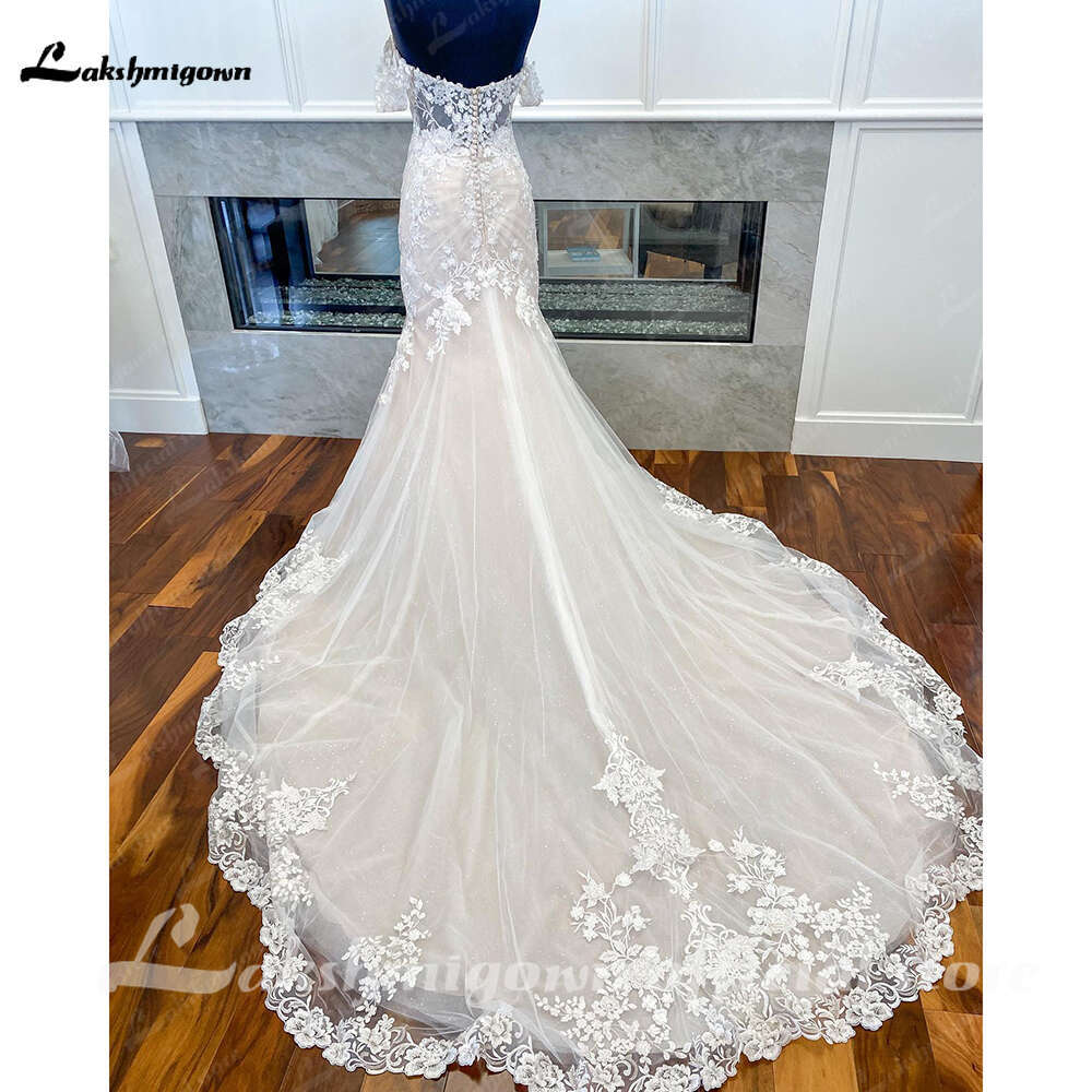 Light Champagne Off The Shoulder Mermaid Dress Lace Appliques Tulle Bridal Wedding Gowns Vestido De Casamento Princesa 0228Lz