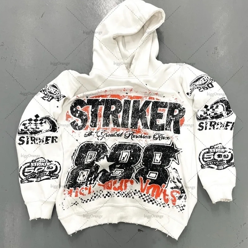 American style hoodie letter printed handle sweatshirt Harajuku retro super street fashion 240816