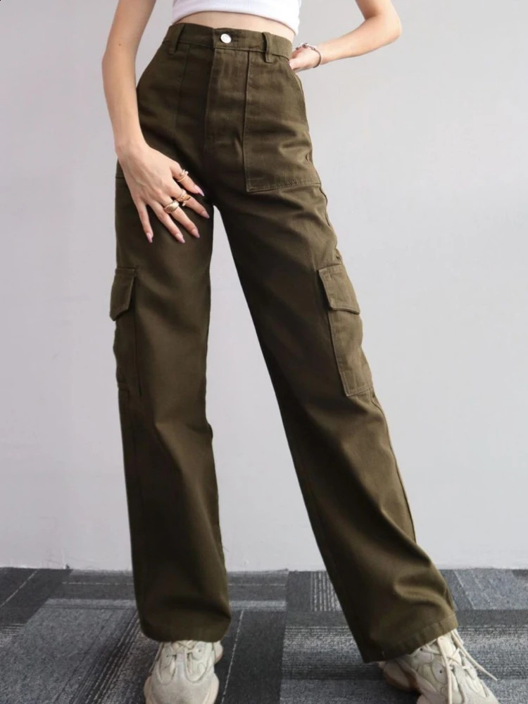 Y2K Women Vintage Cargo Pants Streetwear Techwear Korean Harajuku Parachute Pants Beige Sweatpants Wide Leg Joggers Trousers 240816