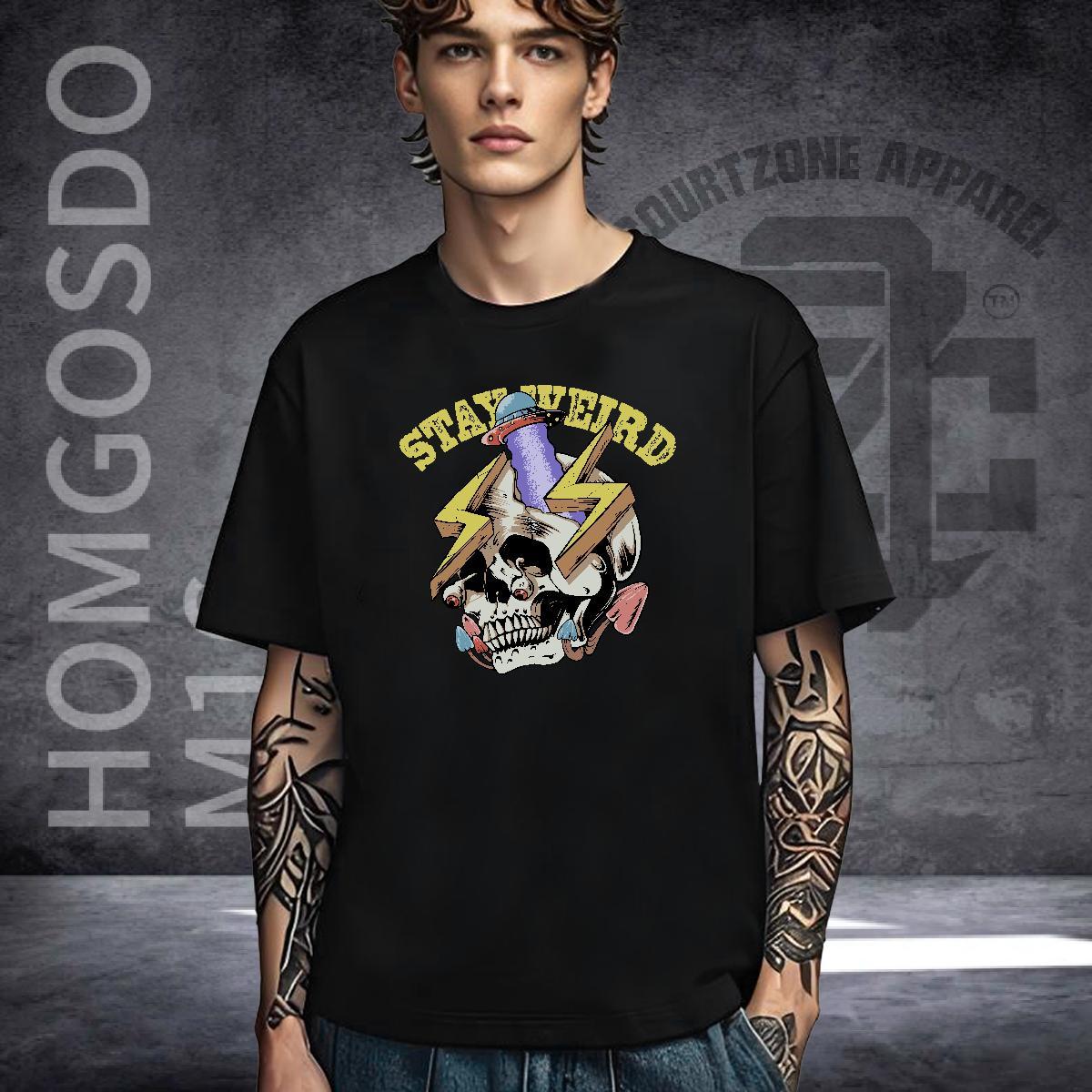 Classic T Shirts Men 230g Cotton skull Casual Beach Plus Size Custom Pure Cotton Men Tops Tees 2024 New Tshirts