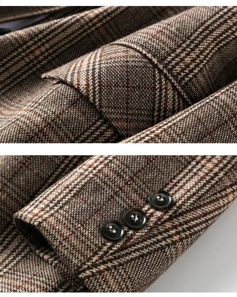 Checkered suit casual jacket autumn style loose onepiece womens 240814