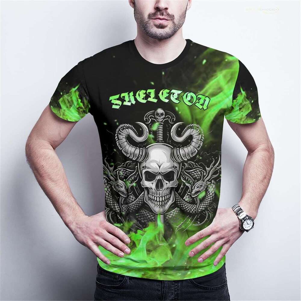 Halloween Mens T Shirt Crewneck T-Shirt Skull Fashion Casual Graphic Short Sleeve Tee Tops Male Clothing Shirts Tshirt Summer Clothes 2025