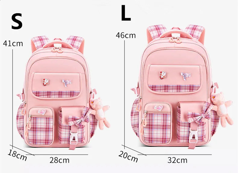 With Rabbit Pendant For Girls Orthopaedics Kids Backpack Kawaii Waterproof School bag Primary Bow Knot Schoolbag mochilas BOOK 240816