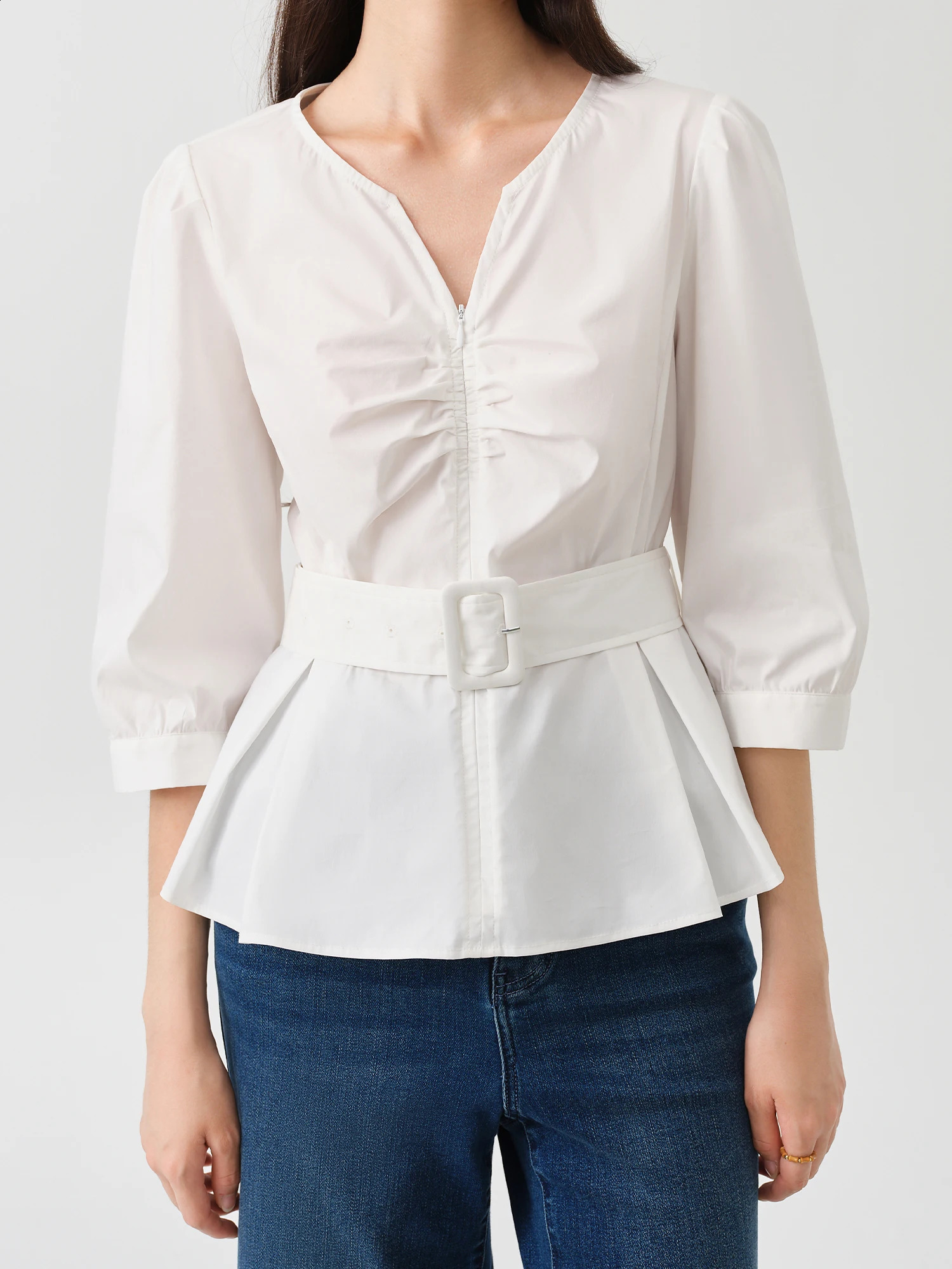 DUSHU Womens Unique Design Elegant Communicating Shirt Autumn Chic Versatile Casual Slim Top For Female 24DS83099 240814