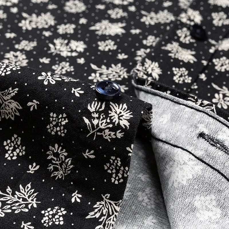 Men 100 Cotton Oxford Long Sleeve Shirts Floral Print Breathable Office Dress Shirt Casual Fashion Standard Workwear Shirts 240816