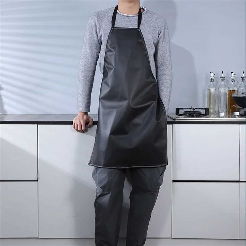 PVC Apron Kitchen Waterproof Oil-proof Soft Leather Aprons Black Extra-long Apron Anti Fouling Men Chef Barber Work ApronXJ240816
