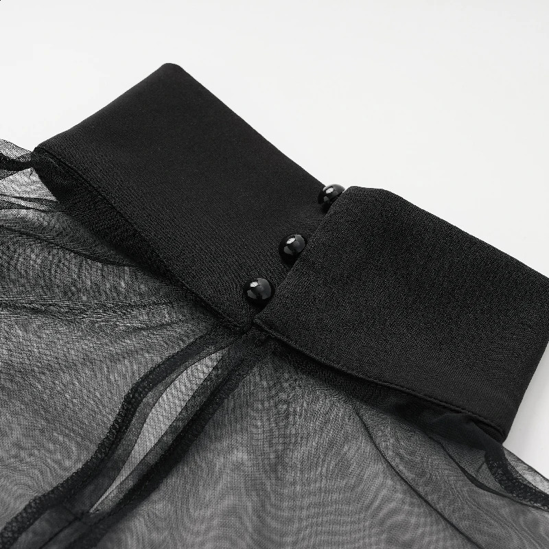 Krisnanas Fashion Womens Batwing Sleeves See Through Casual High Collar Shirt Top 240814