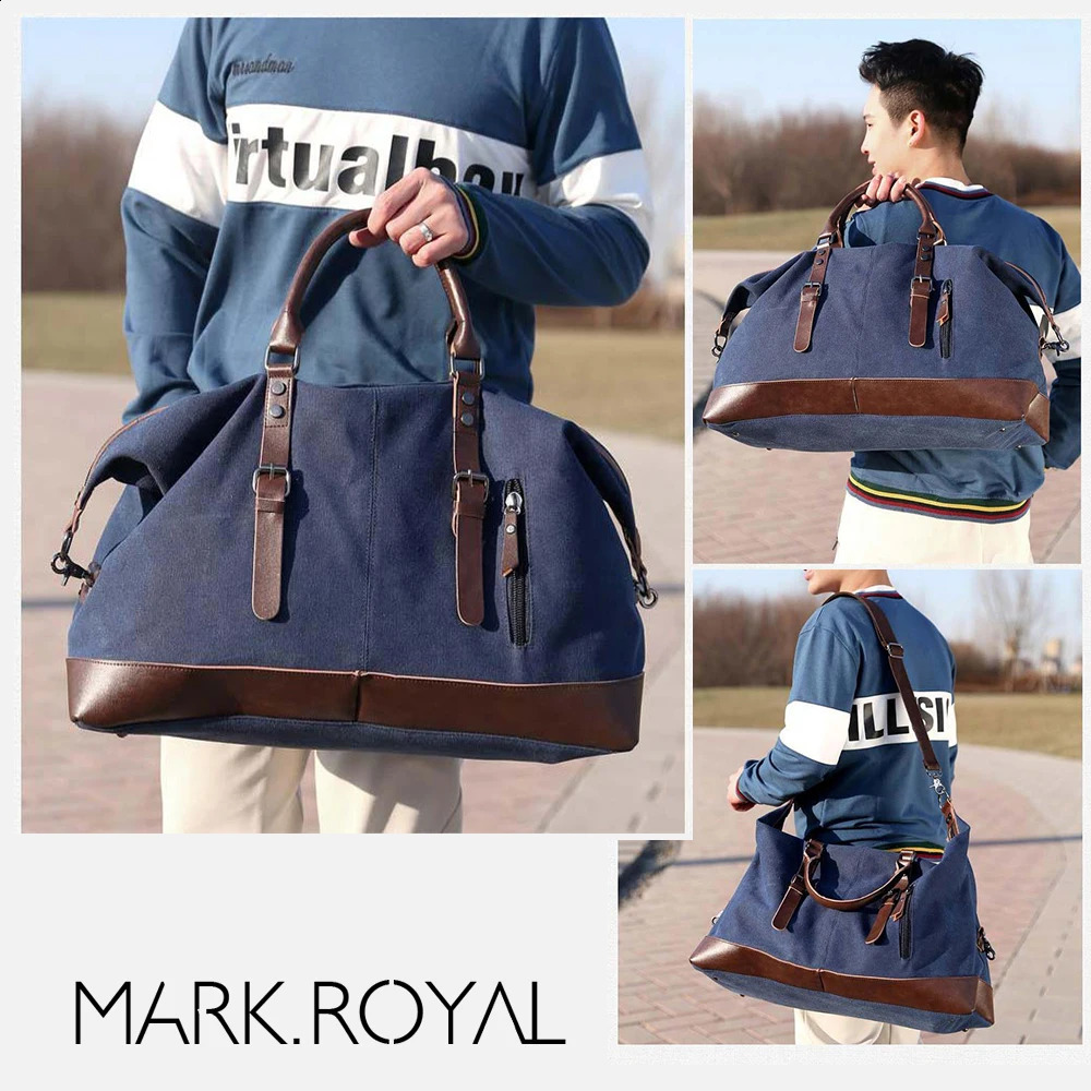 MARKROYAL Canvas Leather Men Travel Bags Carry On Luggage Bag Men Duffel Bag Handbag Travel Tote Large Weekend Bag Drop 240816