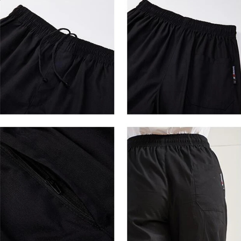 Black Unisex Chef Service Cook Uniform Chef De Partie Executive Chef Long Pant Elastic Restaurant Food Service Uniform 240816