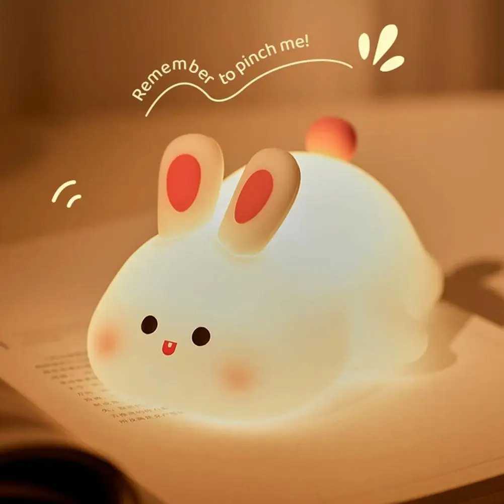 Big face rabbit night light childrens bedroom rechargeable toy light silicone cute decoration soft bed cabinet color Y5Z7 W240816