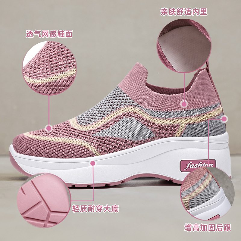 Ddmysports Spring And Autumn Women S Korean Version Thick Soled Casual Height Increasing New Breathable Fly Woven Shoes OUTDOOR