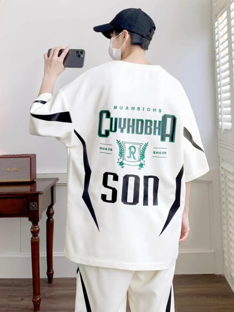 Black Tracksuit Man Trousers Sets Sweatsuit T-shirts Pants Suits for Men Nylon Sweatshirts White Two Piece Set Korean Style 240821