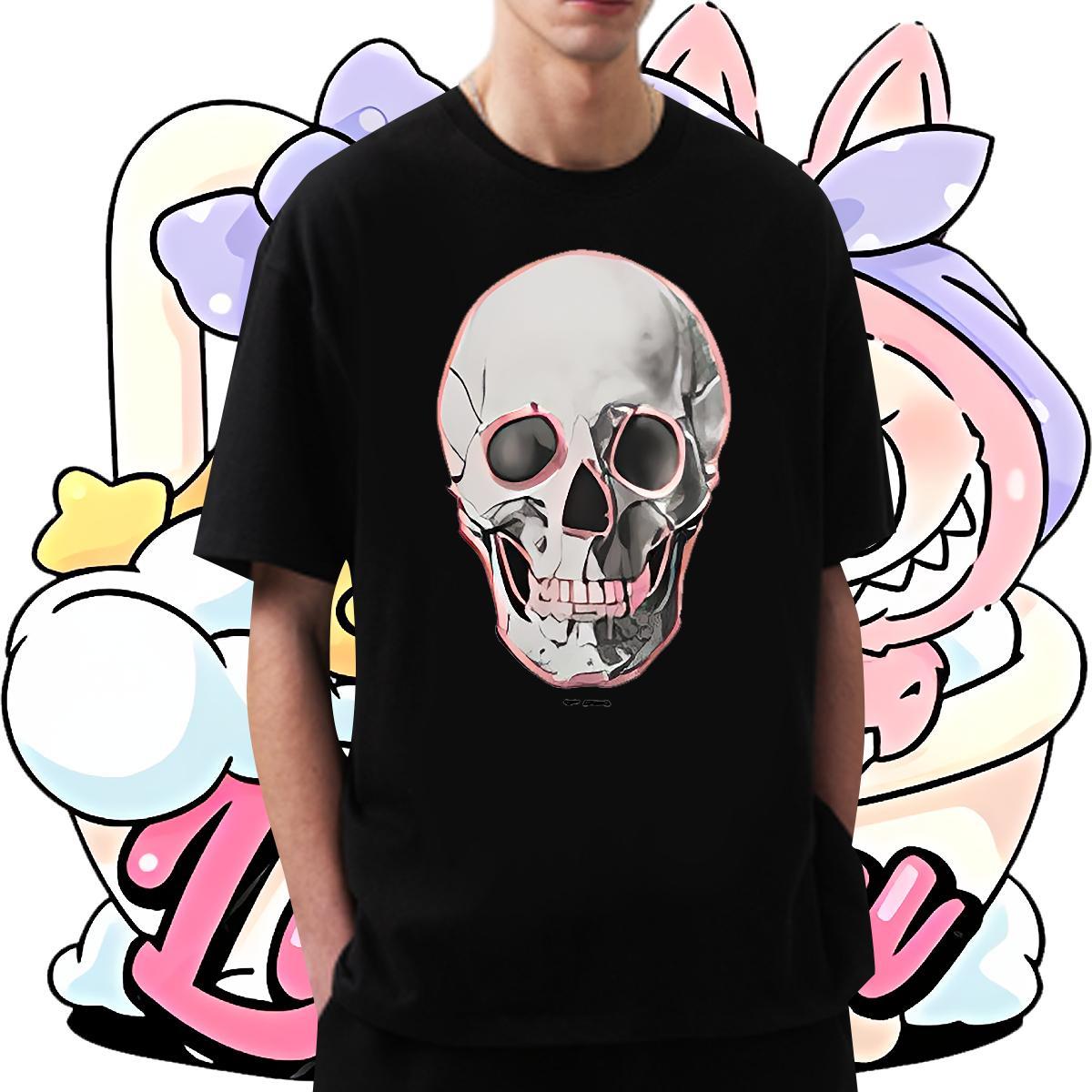 Classic T-Shirts for Men 230g Pure Cotton skull Street Skull Breathable Short Sleeve Mens Tshirts Fashion Casual Tee Shirt