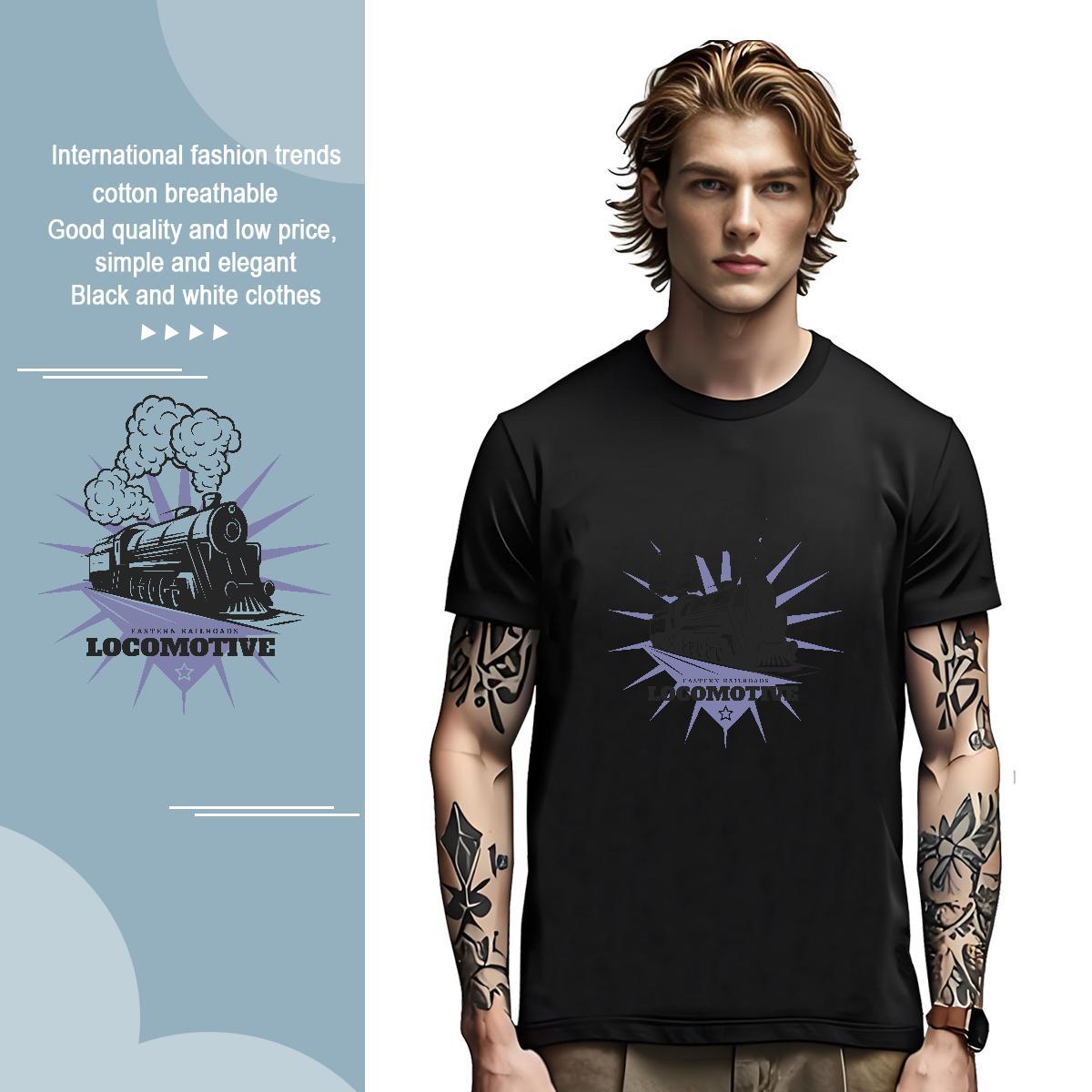High Quality train 100% Cotton 230g Mens Tshirts Daily Wear Breathable Short Sleeve Man T Shirts DIY Oversized Tees Shirts