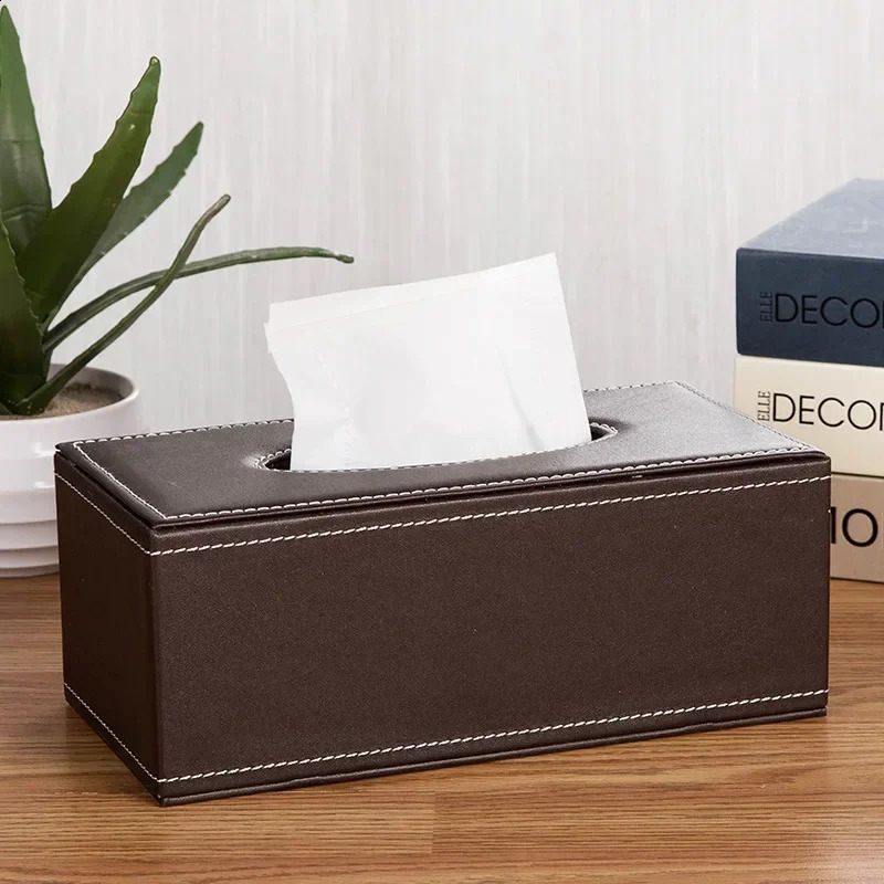 PU Leather Tissue Box Cover Desk Makeup Cosmetic Organizer Remote Controller Phone Holder Home Office Paper Napkin 240816
