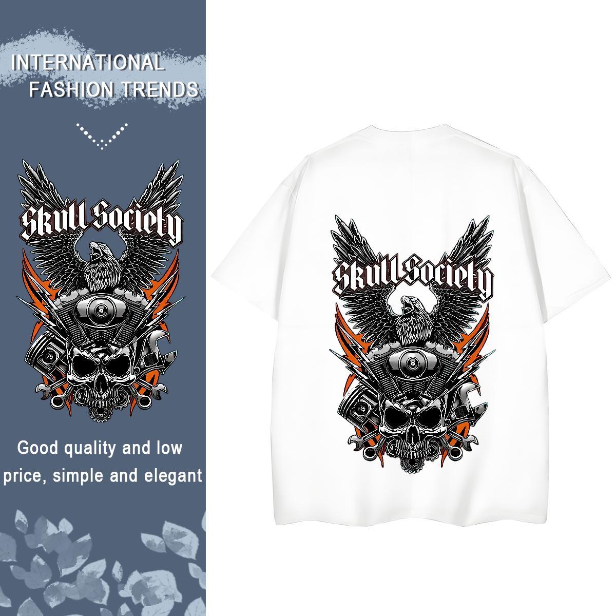 Classic Woman T Shirts 230g Cotton Comfortable Hip Hop Street skull Tshirt for Man Woman High quality Floral Print Top Shirts