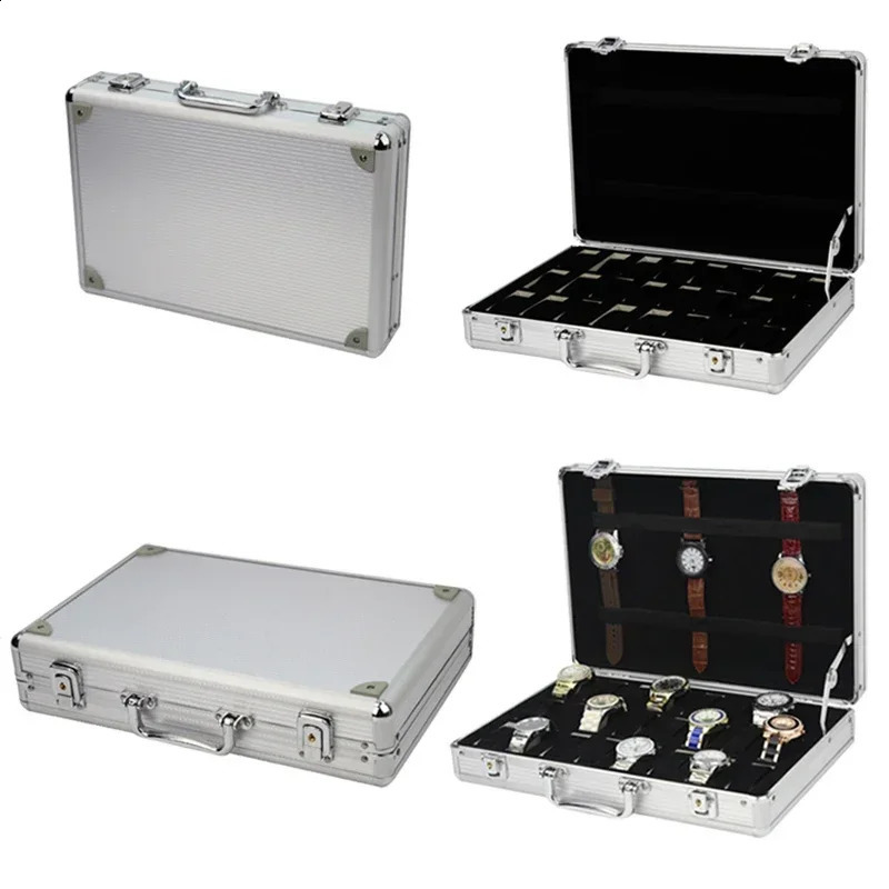 Useful Aluminium Watches Box 12 Grid Slots Jewelry Watches Display Storage Box Square Case Suede Inside Rectangle Watch Holder 240812