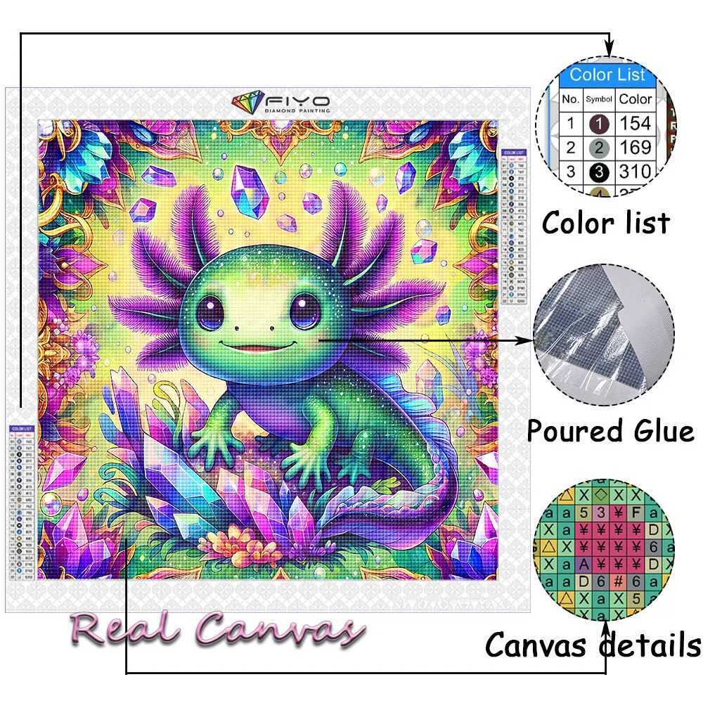 Full 2024 Cute New Mosaic Axolotl Diamond Diamond Square/Round Painting Cartoon Animal Art Rhinestone Picture 5D Home Dec