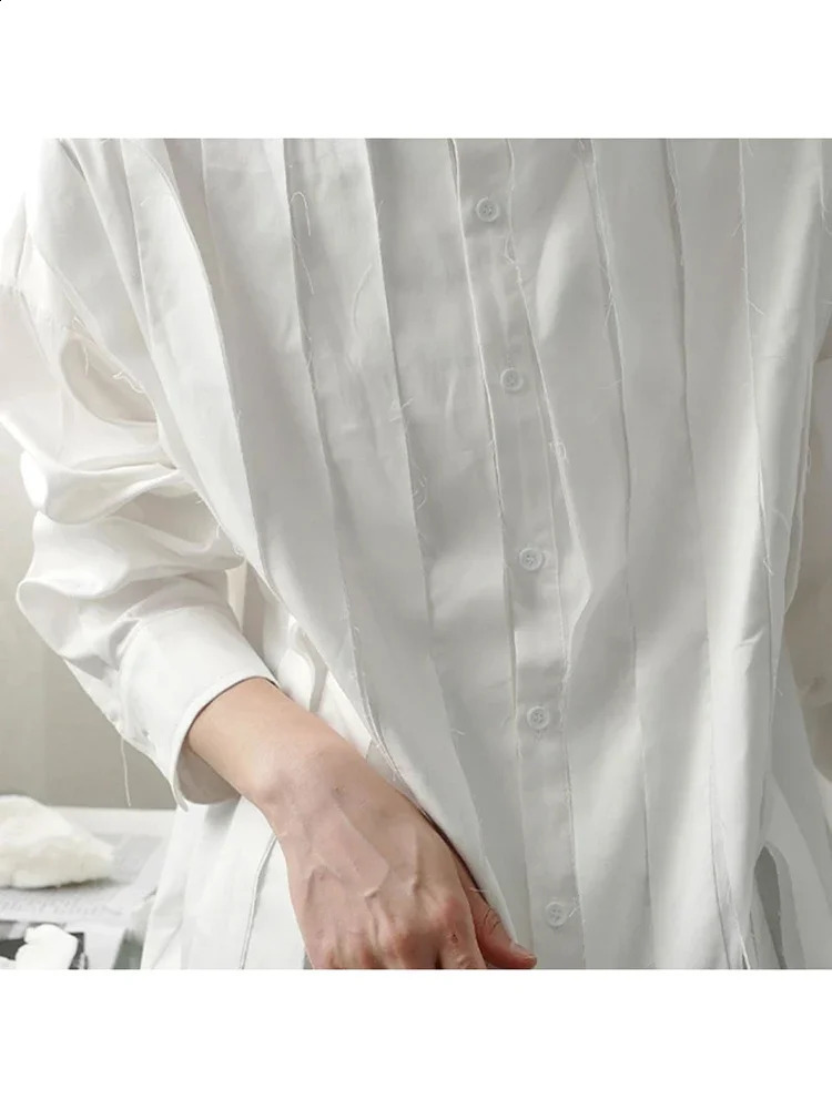 XITAO Tassel white shirt fashion full sleeve autumn single chest pleated small fresh casual style loose ZP2055 240814