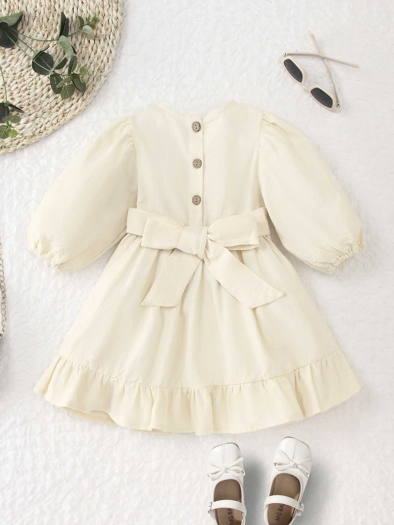 Spring Toddler Girls Dress Cotton Solid Full Sleeve Children Dress Ruffles Kids Dresses for Girls Fashion Girls ClothingXJ241206