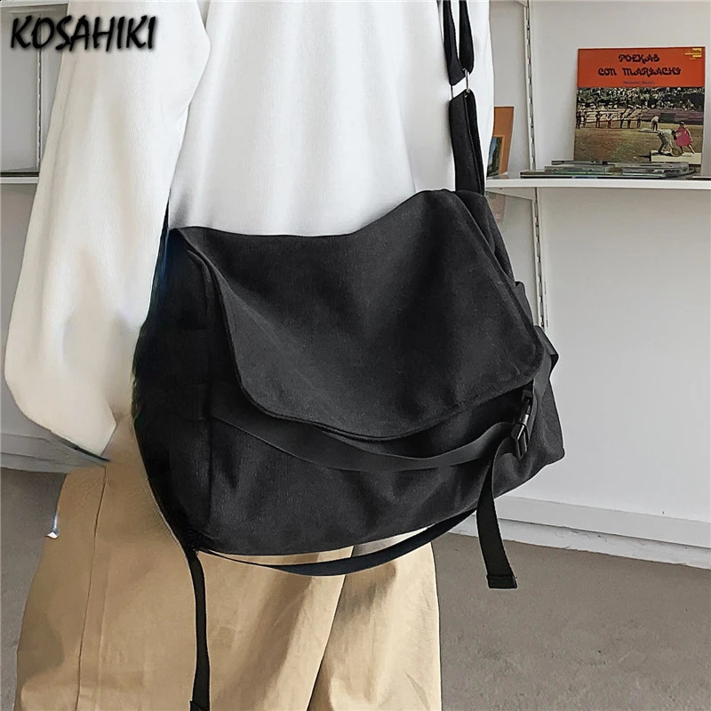 High-capacity Vintage Men Casual Messenger Bags All Match Y2k Aesthetic Women Shoulder Bag Trendy Simple Handbags Crossbody 240816