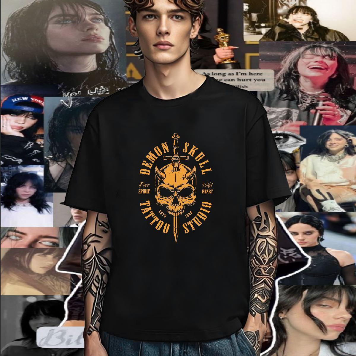 Brand Men T Shirts 230g Cotton skull Beach DIY Printed Breathable Crew Neck Men Tshirts Wholesale Clothings
