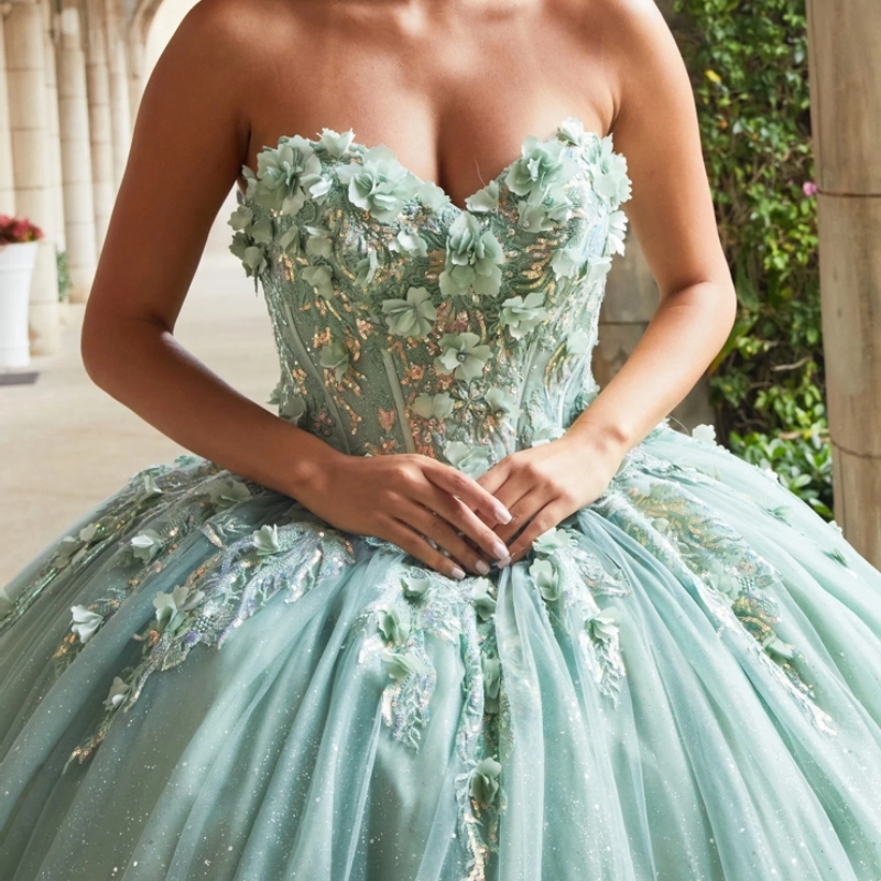 Mint Green Quinceanera Dresses Ball Gown Charming Appliques Beaded wer Off Shoulder Sweet 16 Dress Lace-up Vestidos 15 De