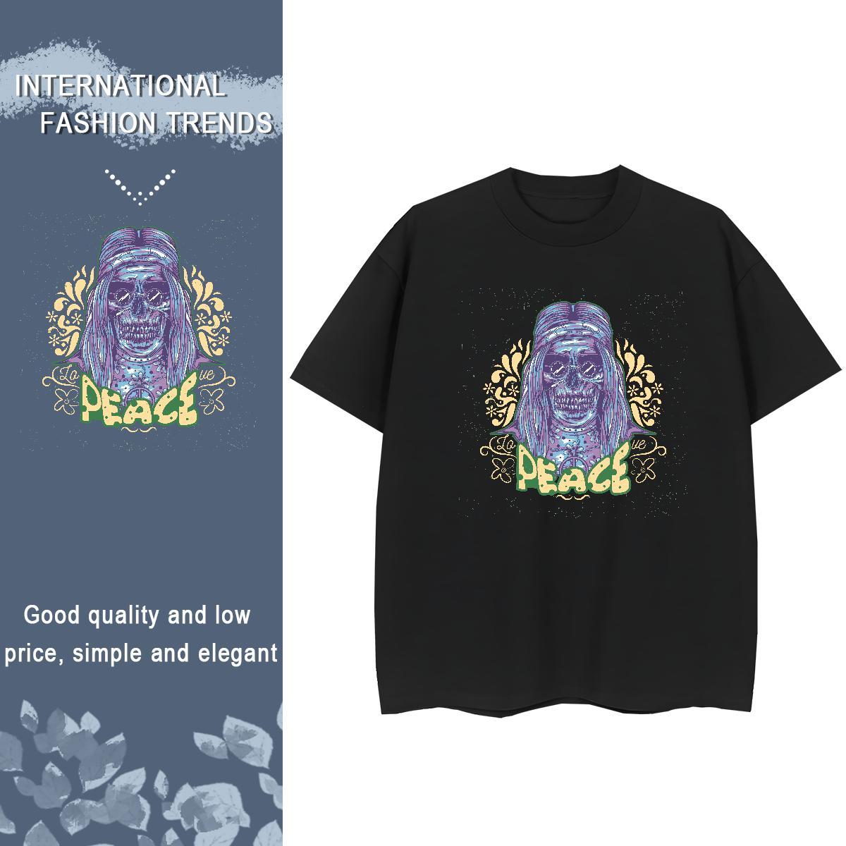 Fashion T shirt 230g Cotton Round Neck Short Sleeve Hip Hop skull Women Tees Loose Skull Tops