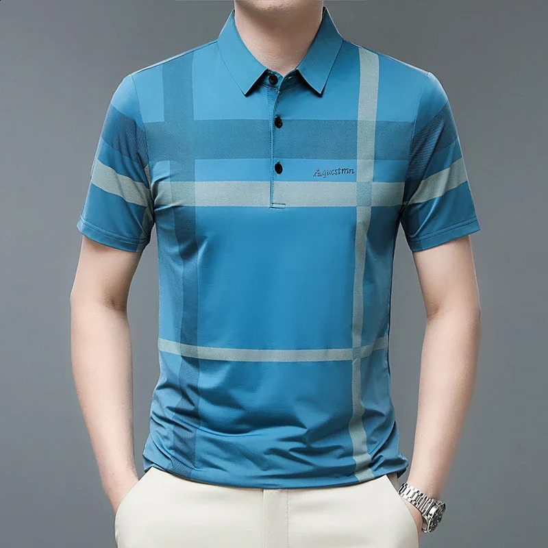 Mens Business Casual POLO Short Sleeved Smooth and Wrinkle Resistant Comfortable Top 240816