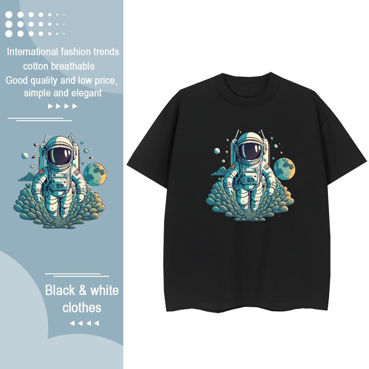 Classic T-Shirts O-Neck Short Sleeve 230g Pure Cotton Woman Tshirt White Plus Size spaceman Street Wear Soft Tees Shirts