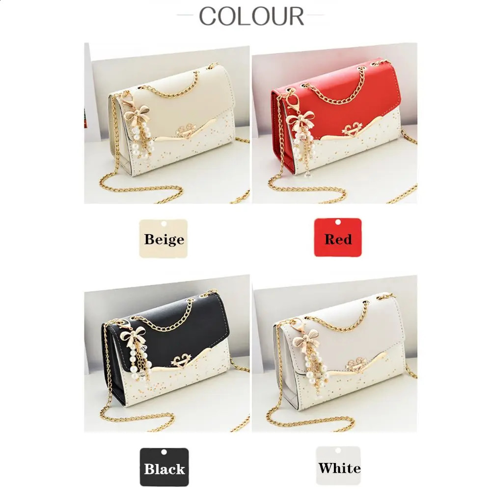 Elegant Women Shoulder Bag Sequin PU Leather Messenger Fashion Pearl Sling Chain Single Korean Mobile Phone y240823