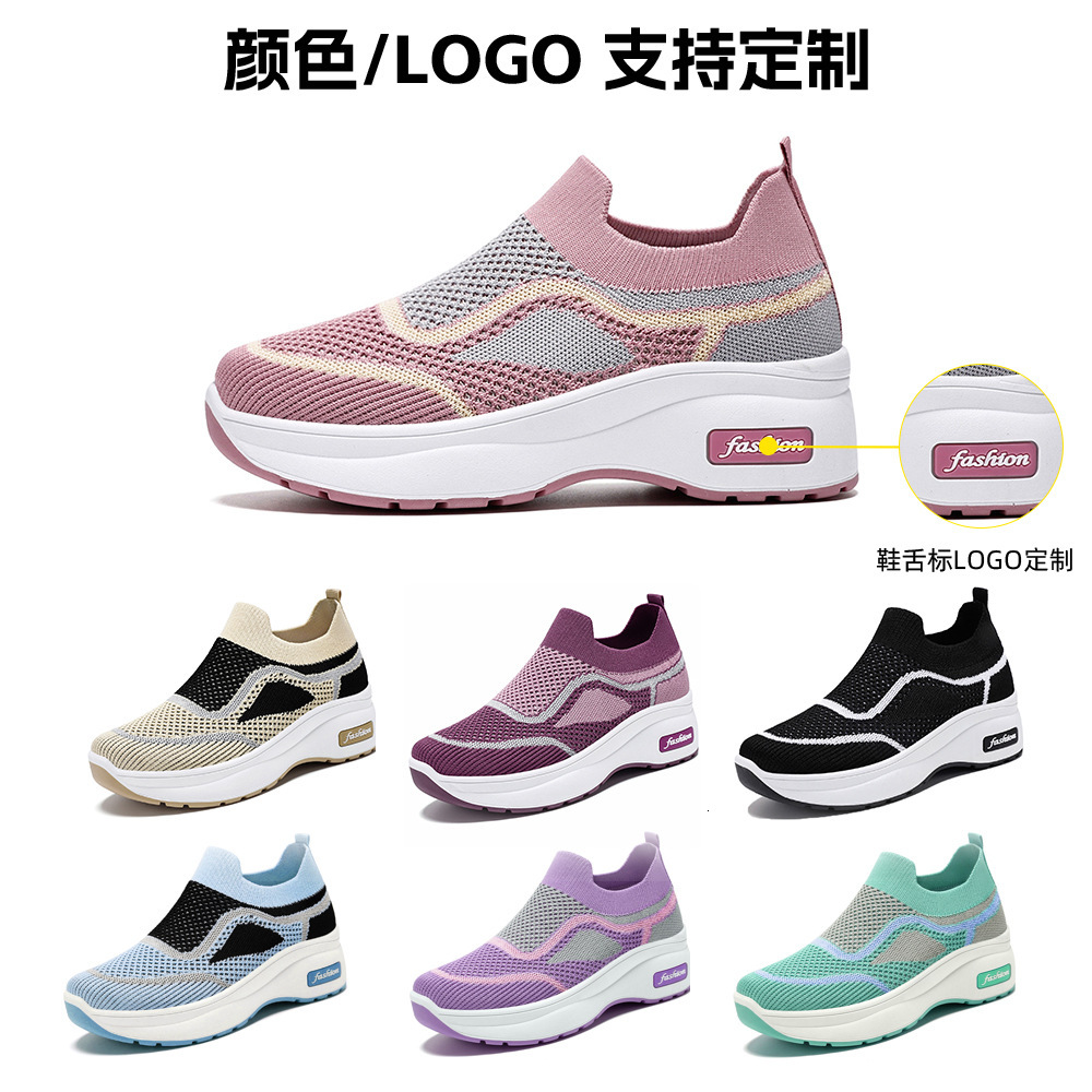 Ddmysports Spring And Autumn Women S Korean Version Thick Soled Casual Height Increasing New Breathable Fly Woven Shoes OUTDOOR