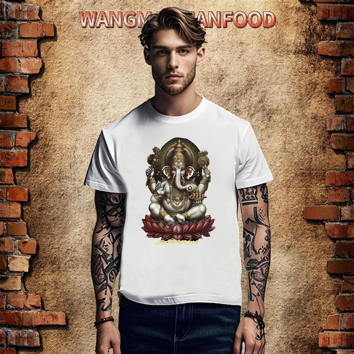 Loose Men T Shirts 230g Pure Cotton Ganesha Daily Outfit DIY Anime Crew Neck Breathable Men Tees New Tees Shirts