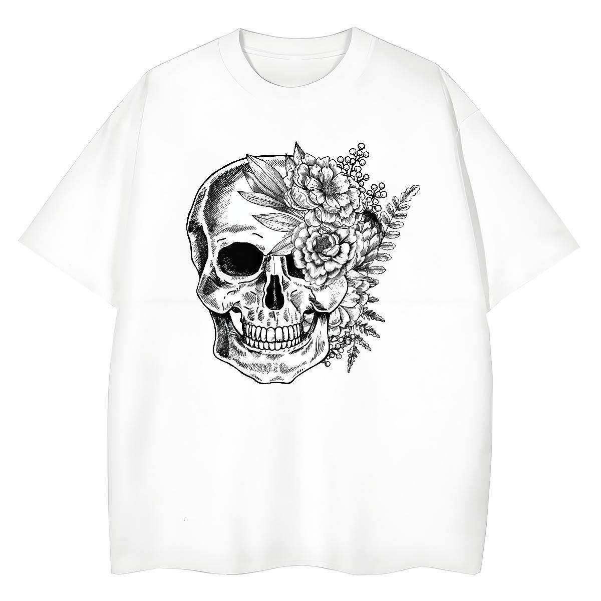 Free Shipping T Shirts Men 100% Cotton 230g flower Hip Hop DIY Printed Short Sleeve Soft Men Tees Wholesale Tees Shirts