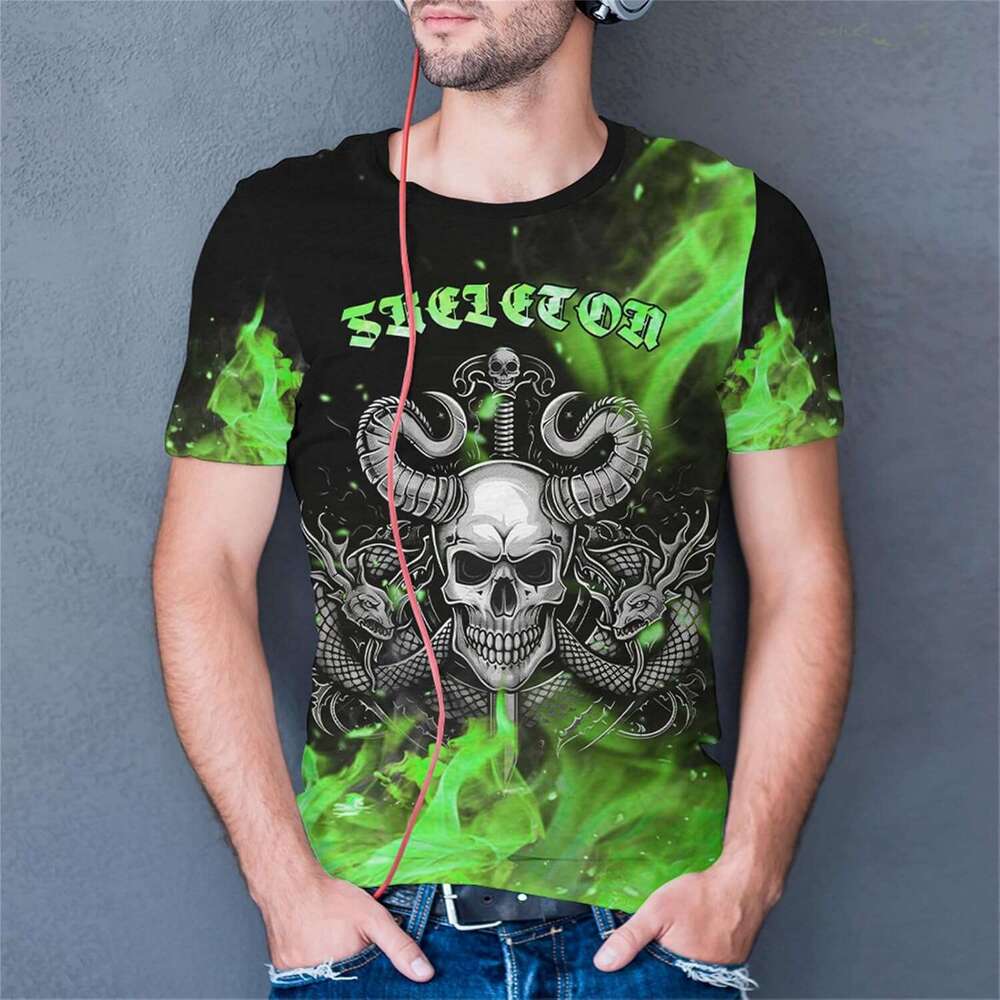 Halloween Mens T Shirt Crewneck T-Shirt Skull Fashion Casual Graphic Short Sleeve Tee Tops Male Clothing Shirts Tshirt Summer Clothes 2025